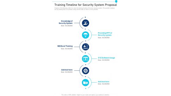 Training Timeline For Security System Proposal One Pager Sample Example Document