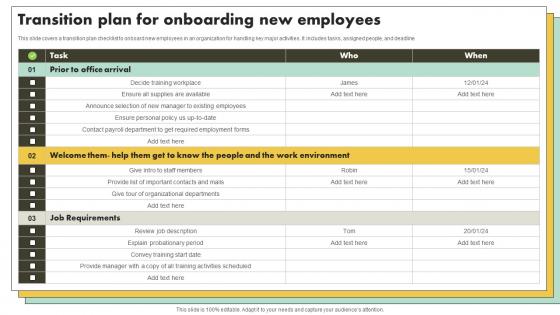 Transition Plan For Onboarding New Employees