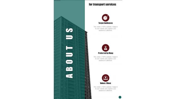 Transport Services For About Us Business Proposal For Transport One Pager Sample Example Document