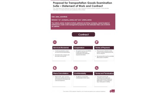 Transportation Goods Examination Suite Statement Of Work And Contract One Pager Sample Example Document