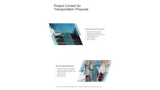 Transportation Proposal For Project Context One Pager Sample Example Document