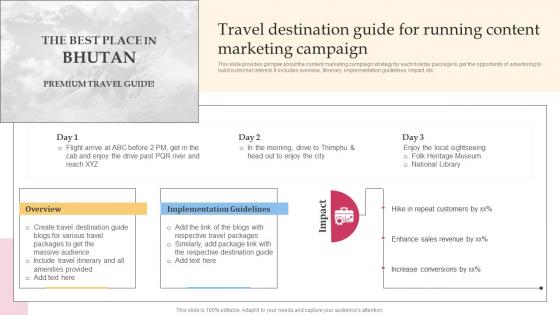 Travel Destination Guide For Running Content Efficient Tour Operator Advertising Plan Strategy SS V
