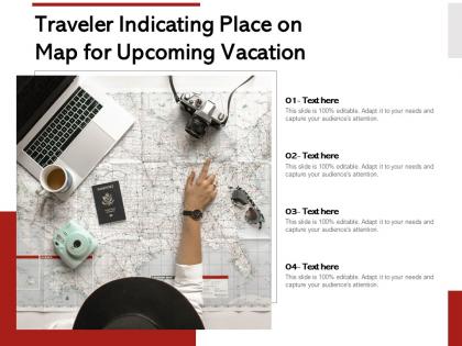 Traveler indicating place on map for upcoming vacation