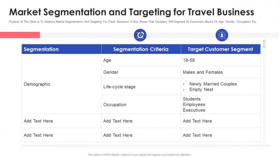 Travelling platform investor pitch deck market segmentation and targeting for travel business