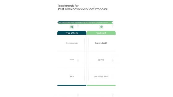 Treatments For Pest Termination Services Proposal One Pager Sample Example Document