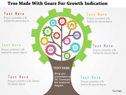 Tree made with gears for growth indication flat powerpoint design