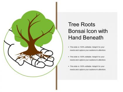 Tree roots bonsai icon with hand beneath