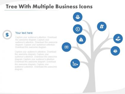 Tree with multiple business icons flat powerpoint design