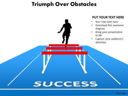 Triumph over obstacles sports man silhouette running and jumping hurdles powerpoint diagram templates 712