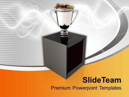 Trophy cup full of coins on stylish background powerpoint templates ppt themes and graphics 0113