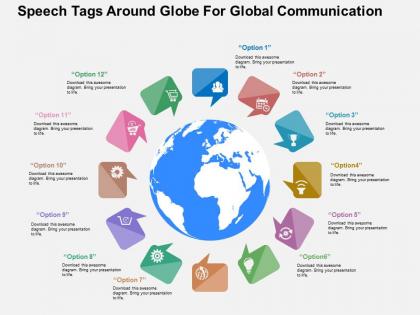 Twelve speech tags around globe for global communication ppt presentation slides