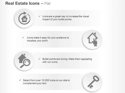 Twenty four hours home security solutions selection searching key of house ppt icons graphics