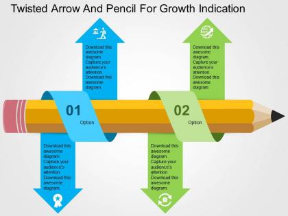 Twisted arrow and pencil for growth indication flat powerpoint design