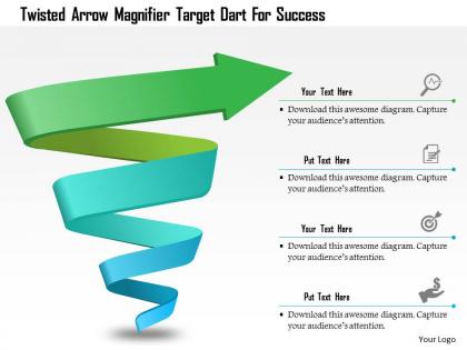 Twisted arrow magnifier target dart for success powerpoint template