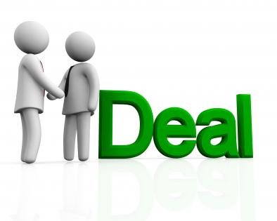 Two 3d man making deal stock photo