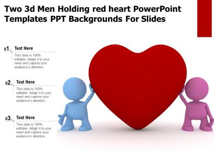 Two 3d men holding red heart powerpoint templates ppt backgrounds for slides