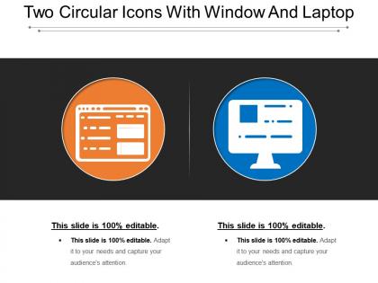 Two circular icons with window and laptop