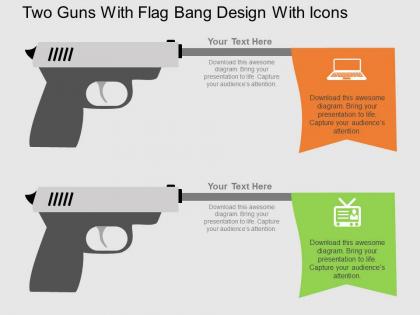 Two guns with flag bang design with icons flat powerpoint design