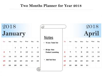 Two months planner for year 2018