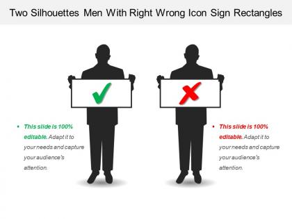 Two silhouettes men with right wrong icon sign rectangles