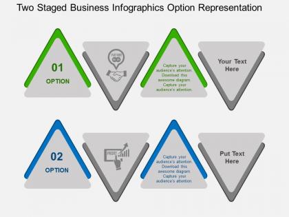 Two staged business infographics option representation flat powerpoint design