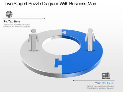 Two staged puzzle diagram with business man powerpoint template slide
