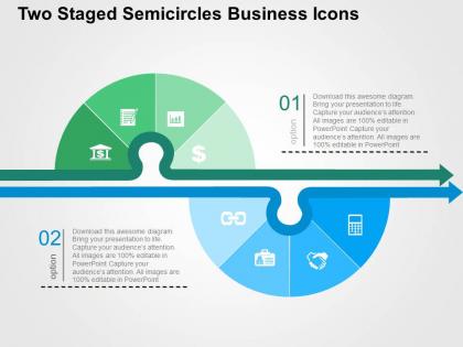 Two staged semicircles business icons flat powerpoint design