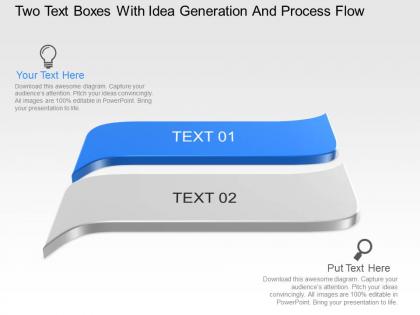 Two text boxes with idea generation and process flow powerpoint template slide