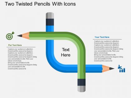 Two twisted pencils with icons flat powerpoint design