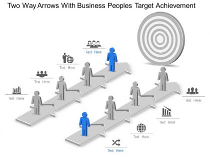 Two way arrows with business peoples target achievement powerpoint template slide