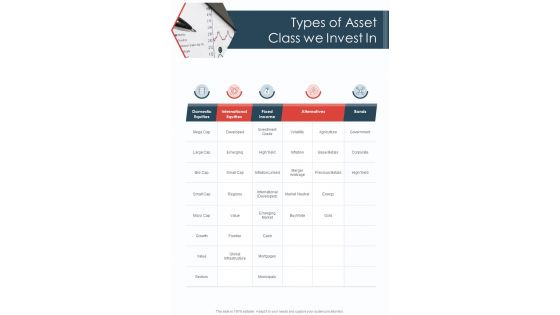 Types Of Asset Class We Invest In One Pager Sample Example Document