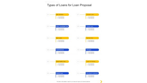 Types Of Loans For Loan Proposal One Pager Sample Example Document