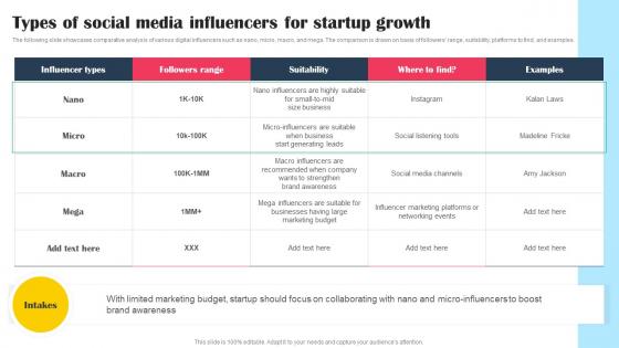 Types Of Social Media Influencers For Startup Growth Promotional Tactics To Boost Strategy SS V