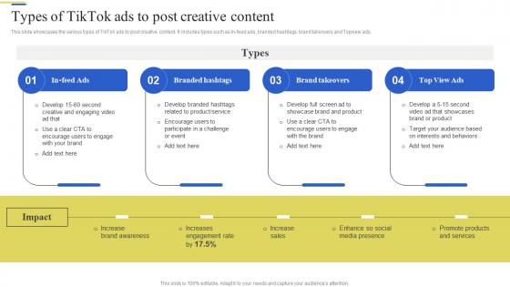Types Of Tiktok Ads To Post Creative Content Brand Enhancement Marketing Strategy SS V