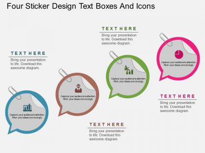 Ua four sticker design text boxes and icons flat powerpoint design