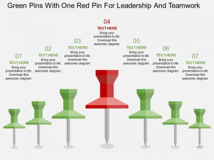 Uc green pins with one red pin for leadership and teamwork flat powerpoint design