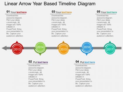 Ue linear arrow year based timeline diagram flat powerpoint design