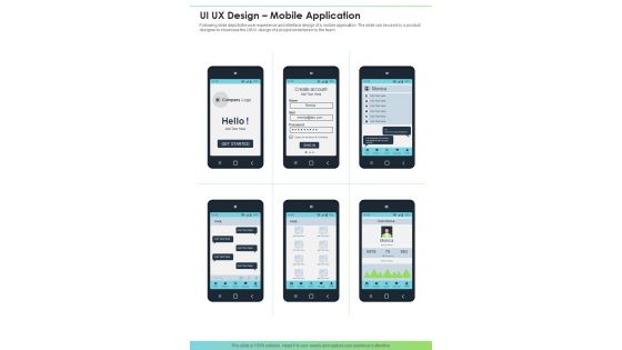UI UX Design Mobile Application One Pager Sample Example Document