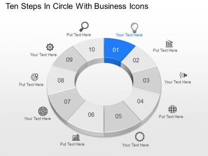 Uj ten steps in circle with business icons powerpoint template slide