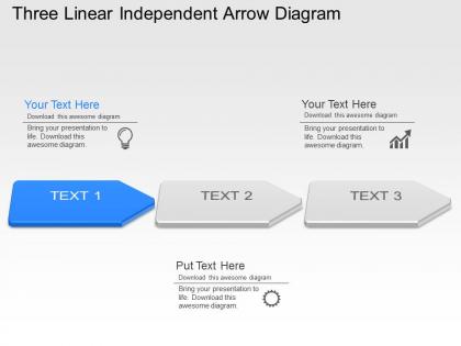 Ul three linear independent arrow diagram powerpoint template slide