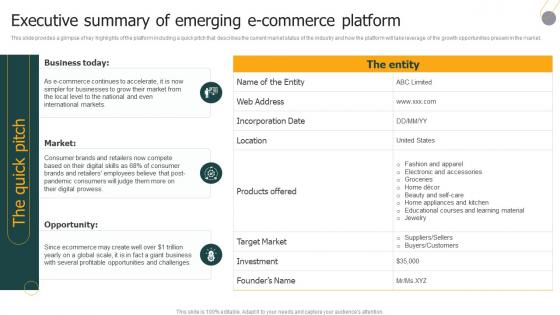 Ultimate E Commerce Business Executive Summary Of Emerging E Commerce Platform BP SS