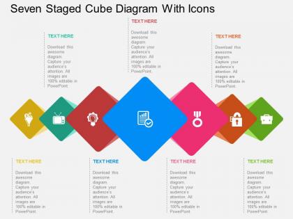 Un seven staged cube diagram with icons flat powerpoint design
