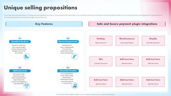Unique Selling Propositions Unipay Investor Funding Elevator Pitch Deck