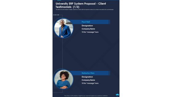 University ERP System Proposal Client Testimonials One Pager Sample Example Document