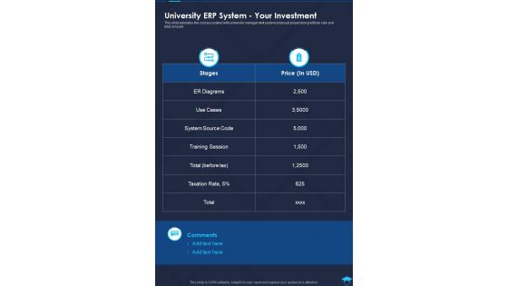 University ERP System Your Investment One Pager Sample Example Document