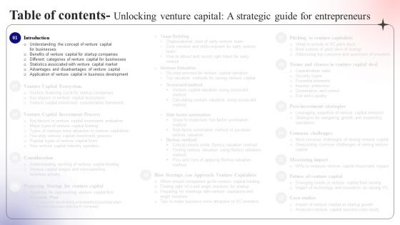 Unlocking Venture Capital A Strategic Guide For Entrepreneurs Table Of Contents Fin SS