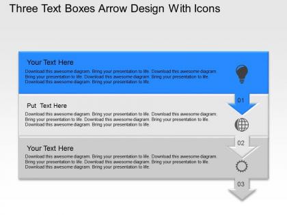 Uo three text boxes arrow design with icons powerpoint template slide