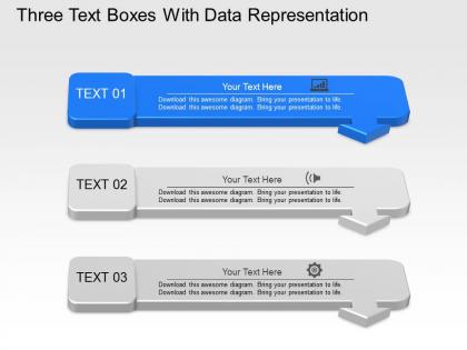 Up three text boxes with data representation powerpoint template slide