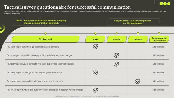 Upward Communication To Increase Employee Tactical Survey Questionnaire For Successful