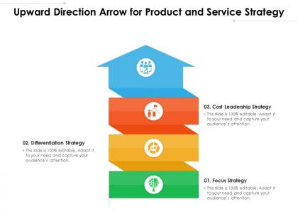 Upward direction arrow for product and service strategy